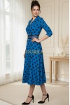 Rochie midi Petronela albastra, cu revere, buzunare si curea
